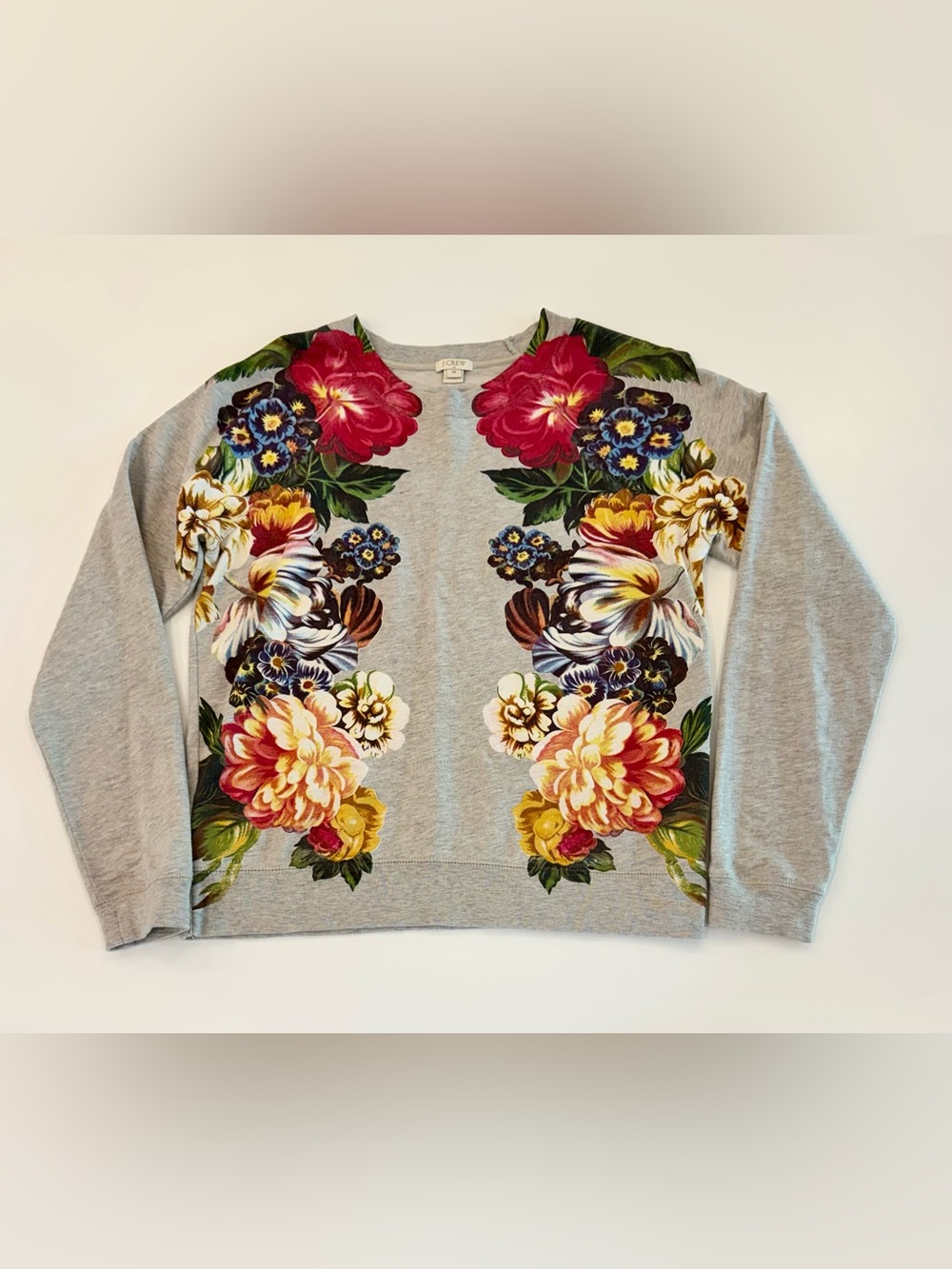 J. Crew Gray Dutch Floral Sweatshirt with Multicolor Floral Panels